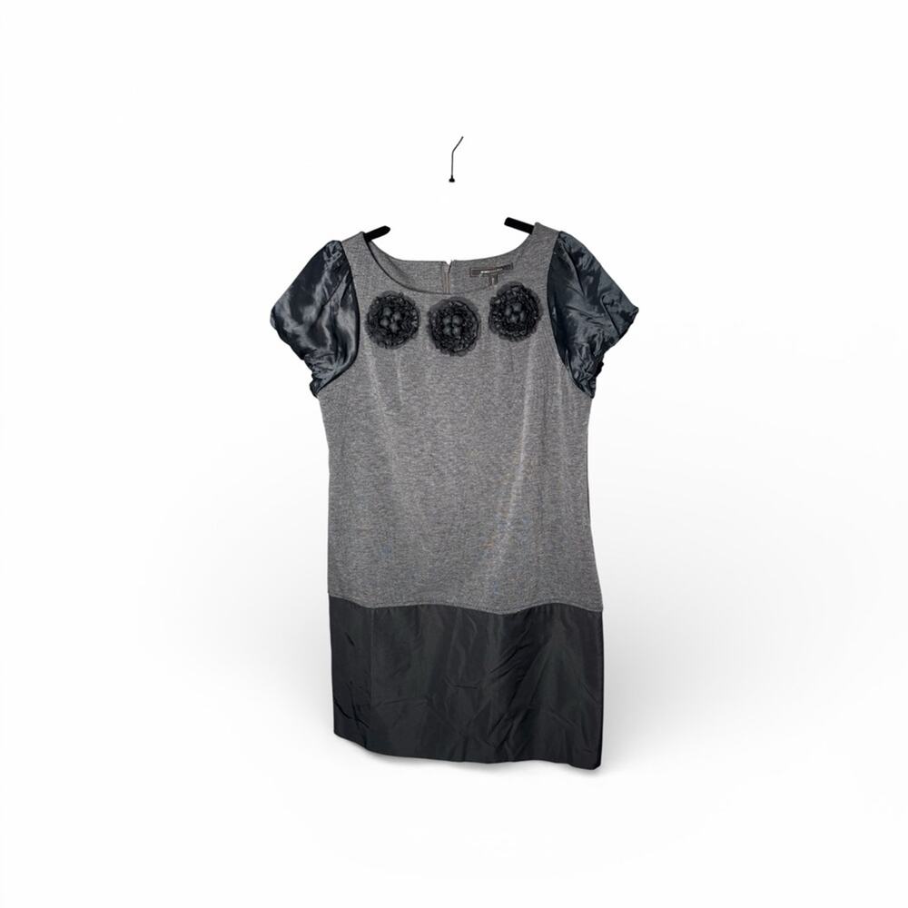 BCBG MaxAzria Gray Drop Waist Short Sleeve Dress Black Trim Small